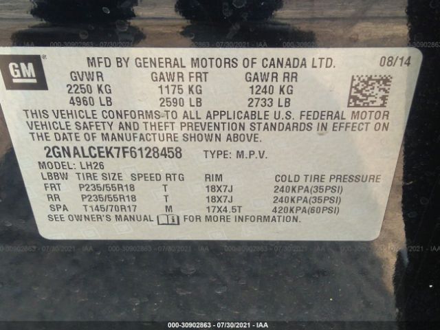 Photo 8 VIN: 2GNALCEK7F6128458 - CHEVROLET EQUINOX 