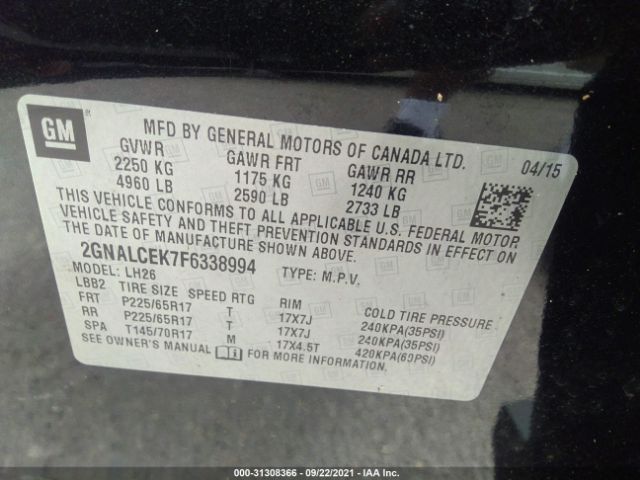 Photo 8 VIN: 2GNALCEK7F6338994 - CHEVROLET EQUINOX 