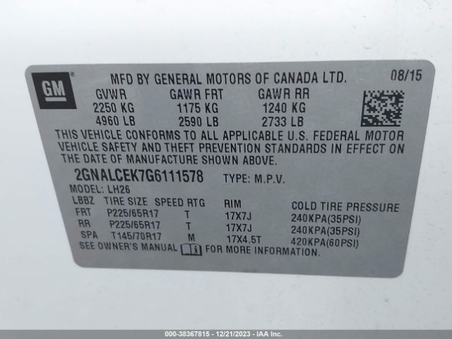 Photo 8 VIN: 2GNALCEK7G6111578 - CHEVROLET EQUINOX 