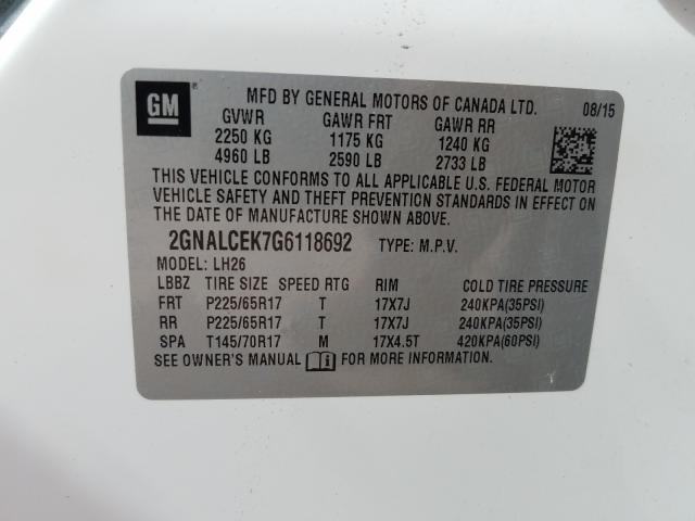 Photo 9 VIN: 2GNALCEK7G6118692 - CHEVROLET EQUINOX LT 