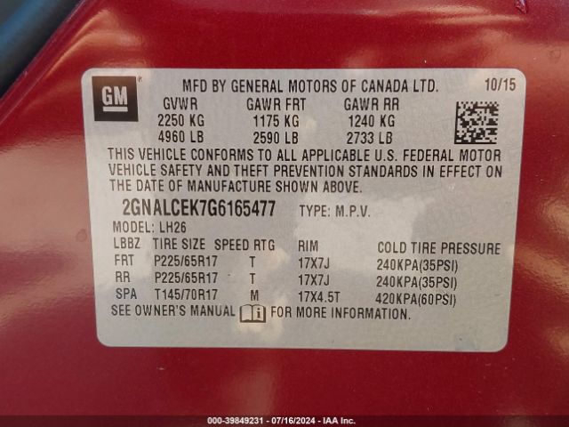 Photo 8 VIN: 2GNALCEK7G6165477 - CHEVROLET EQUINOX 