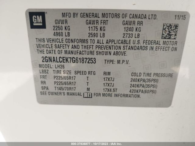 Photo 8 VIN: 2GNALCEK7G6187253 - CHEVROLET EQUINOX 