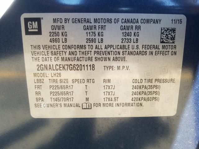 Photo 9 VIN: 2GNALCEK7G6201118 - CHEVROLET EQUINOX LT 