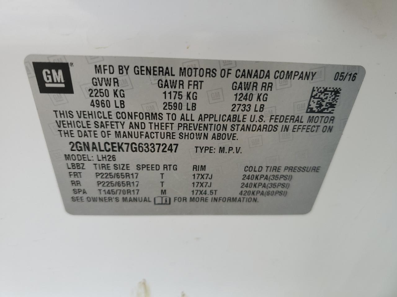 Photo 11 VIN: 2GNALCEK7G6337247 - CHEVROLET EQUINOX 