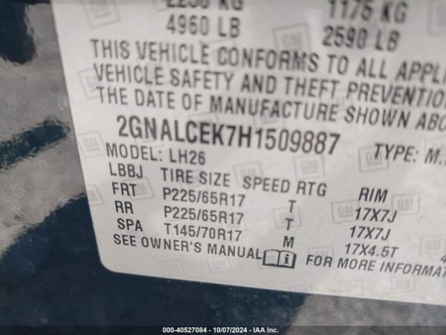 Photo 8 VIN: 2GNALCEK7H1509887 - CHEVROLET EQUINOX 