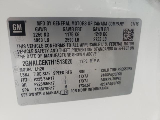 Photo 9 VIN: 2GNALCEK7H1513020 - CHEVROLET EQUINOX LT 