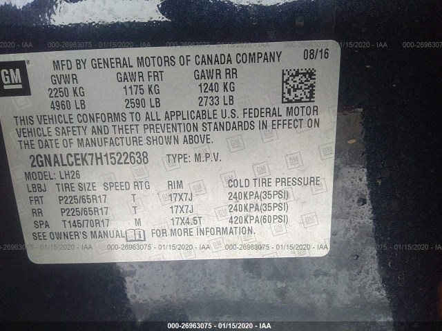 Photo 8 VIN: 2GNALCEK7H1522638 - CHEVROLET EQUINOX 