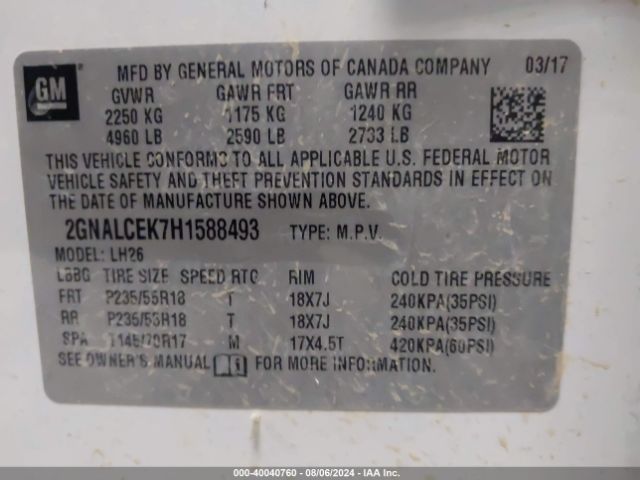 Photo 8 VIN: 2GNALCEK7H1588493 - CHEVROLET EQUINOX 