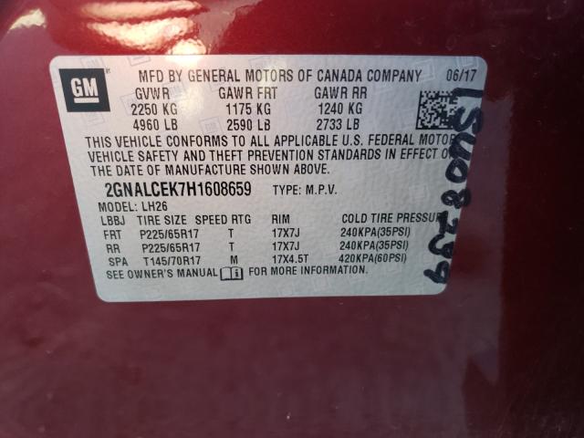 Photo 9 VIN: 2GNALCEK7H1608659 - CHEVROLET EQUINOX LT 