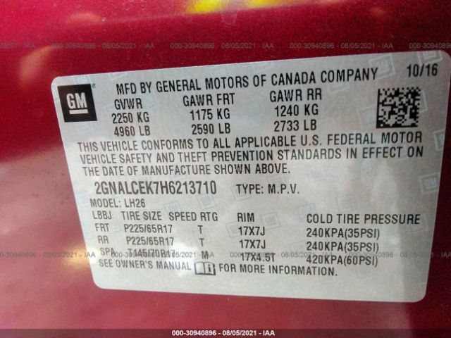 Photo 8 VIN: 2GNALCEK7H6213710 - CHEVROLET EQUINOX 