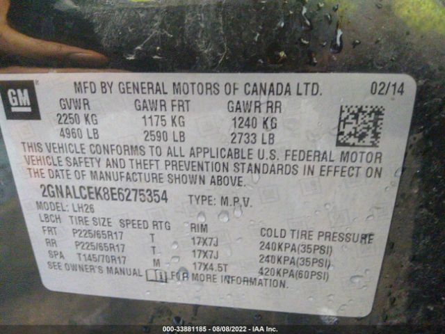 Photo 8 VIN: 2GNALCEK8E6275354 - CHEVROLET EQUINOX 