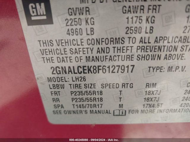 Photo 8 VIN: 2GNALCEK8F6127917 - CHEVROLET EQUINOX 