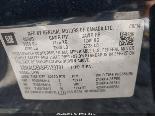 Photo 8 VIN: 2GNALCEK8F6129781 - CHEVROLET EQUINOX 