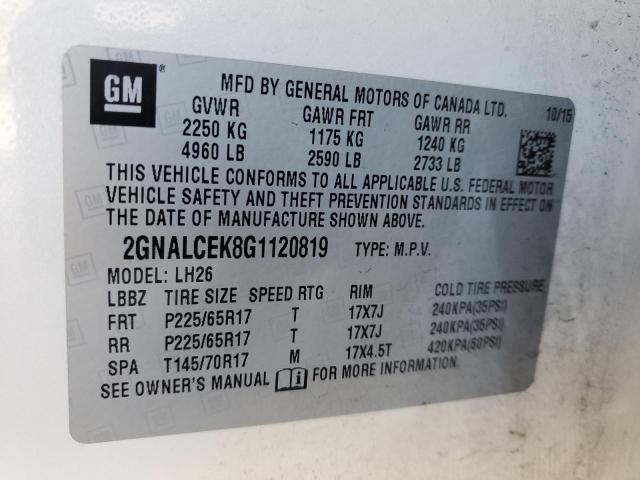 Photo 11 VIN: 2GNALCEK8G1120819 - CHEVROLET EQUINOX LT 