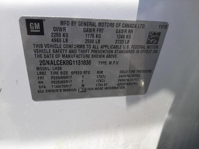 Photo 9 VIN: 2GNALCEK8G1131836 - CHEVROLET EQUINOX LT 