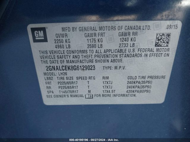 Photo 8 VIN: 2GNALCEK8G6129023 - CHEVROLET EQUINOX 