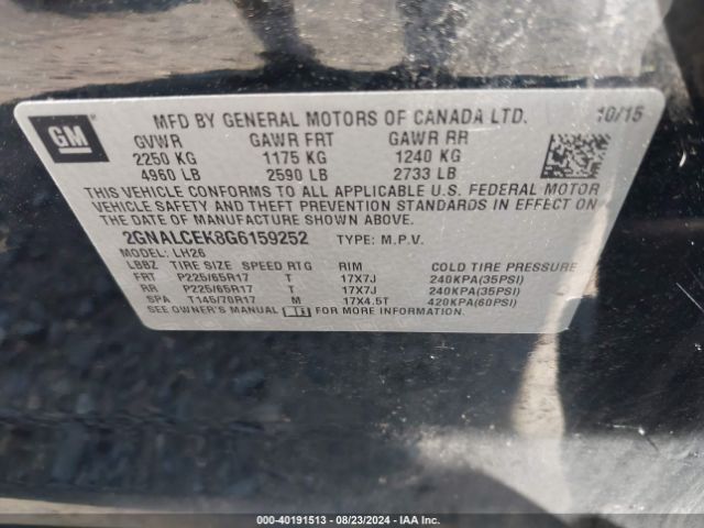 Photo 8 VIN: 2GNALCEK8G6159252 - CHEVROLET EQUINOX 