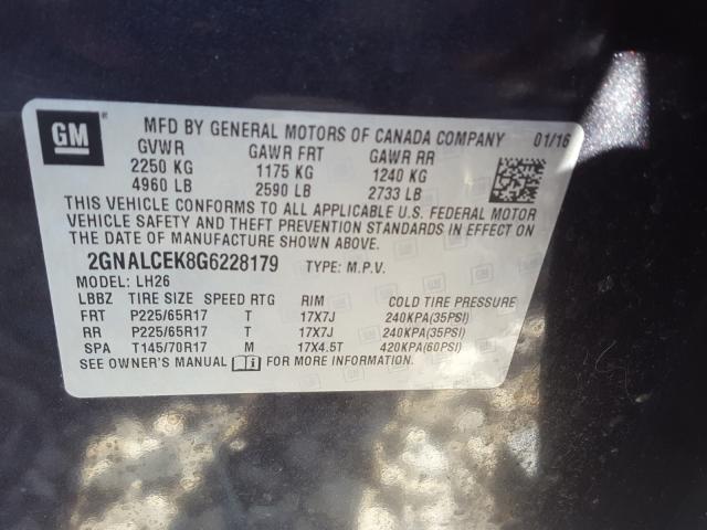 Photo 9 VIN: 2GNALCEK8G6228179 - CHEVROLET EQUINOX LT 