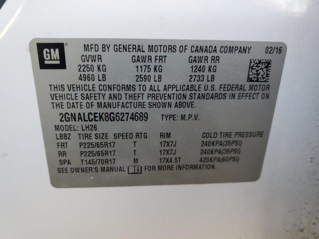 Photo 11 VIN: 2GNALCEK8G6274689 - CHEVROLET EQUINOX LT 