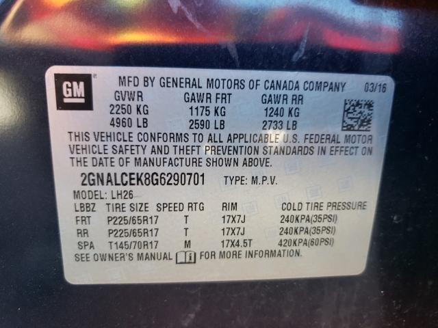 Photo 9 VIN: 2GNALCEK8G6290701 - CHEVROLET EQUINOX LT 