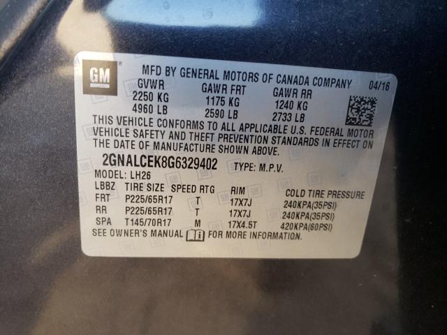 Photo 9 VIN: 2GNALCEK8G6329402 - CHEVROLET EQUINOX LT 