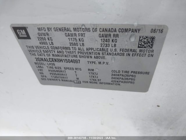 Photo 8 VIN: 2GNALCEK8H1504097 - CHEVROLET EQUINOX 