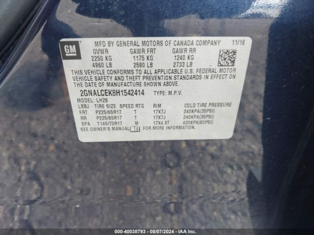 Photo 8 VIN: 2GNALCEK8H1542414 - CHEVROLET EQUINOX 