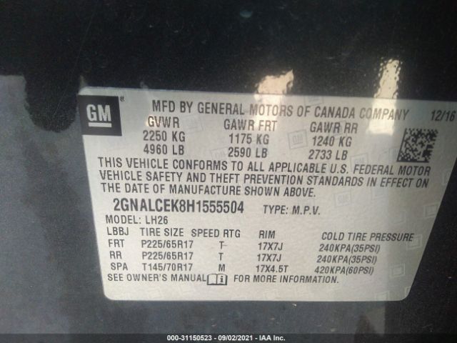 Photo 8 VIN: 2GNALCEK8H1555504 - CHEVROLET EQUINOX 