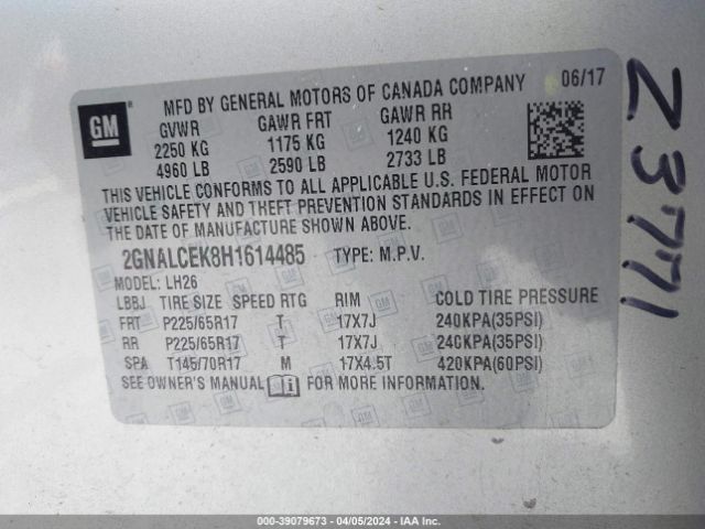 Photo 8 VIN: 2GNALCEK8H1614485 - CHEVROLET EQUINOX 