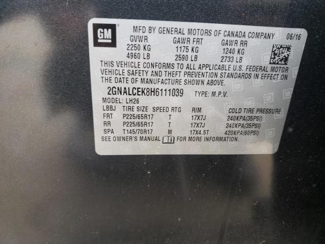 Photo 9 VIN: 2GNALCEK8H6111039 - CHEVROLET EQUINOX LT 