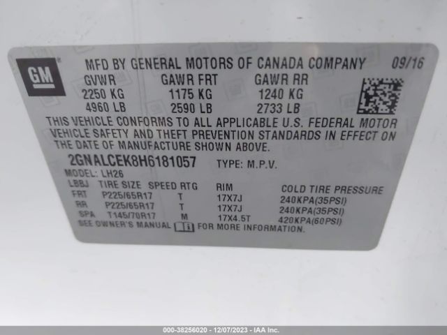 Photo 8 VIN: 2GNALCEK8H6181057 - CHEVROLET EQUINOX 