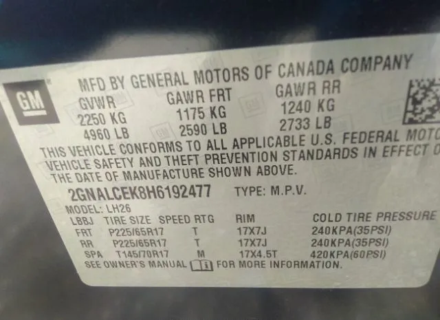 Photo 8 VIN: 2GNALCEK8H6192477 - CHEVROLET EQUINOX 