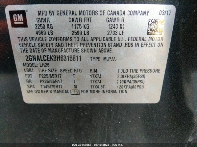 Photo 8 VIN: 2GNALCEK8H6315811 - CHEVROLET EQUINOX 