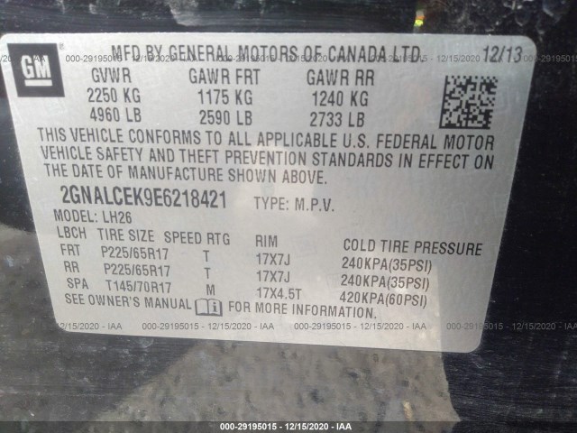 Photo 8 VIN: 2GNALCEK9E6218421 - CHEVROLET EQUINOX 