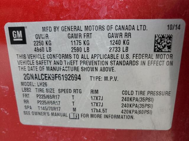 Photo 11 VIN: 2GNALCEK9F6192694 - CHEVROLET EQUINOX 