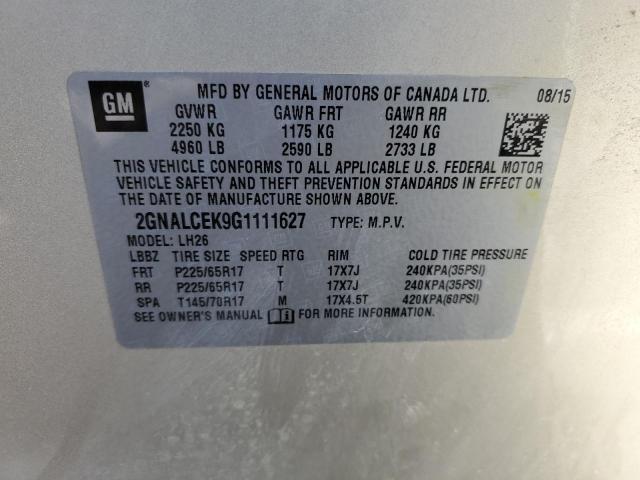 Photo 12 VIN: 2GNALCEK9G1111627 - CHEVROLET EQUINOX LT 