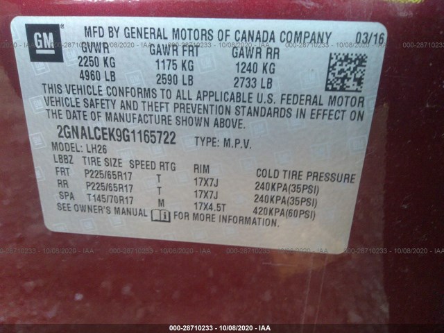 Photo 8 VIN: 2GNALCEK9G1165722 - CHEVROLET EQUINOX 