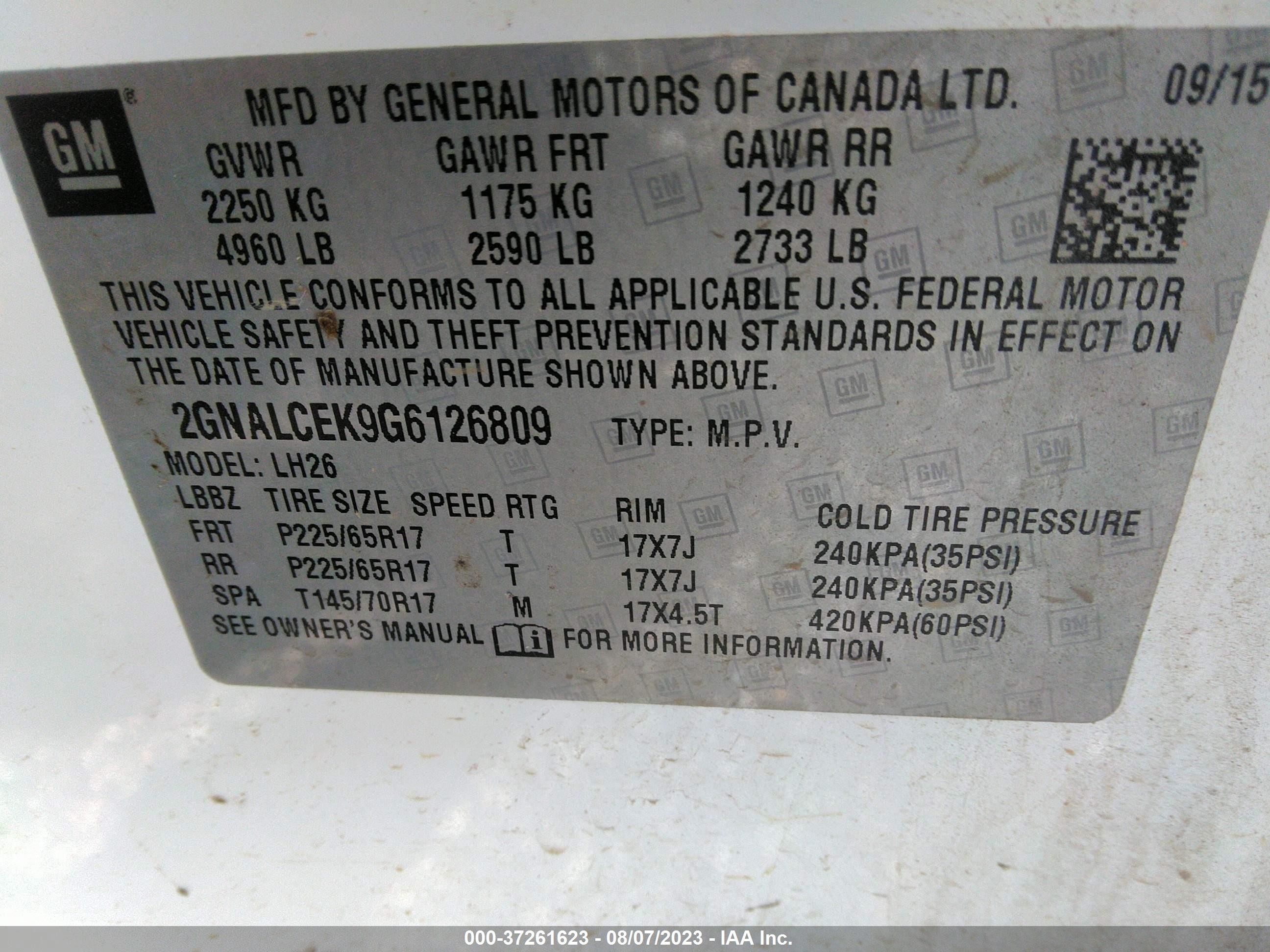 Photo 8 VIN: 2GNALCEK9G6126809 - CHEVROLET EQUINOX 