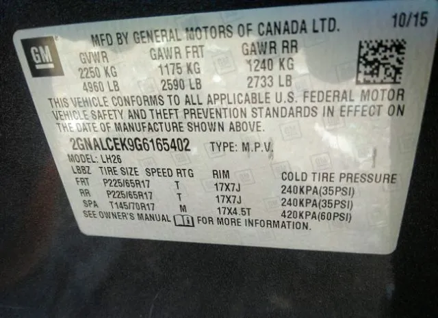 Photo 8 VIN: 2GNALCEK9G6165402 - CHEVROLET EQUINOX 