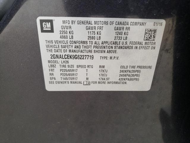 Photo 9 VIN: 2GNALCEK9G6227719 - CHEVROLET EQUINOX LT 