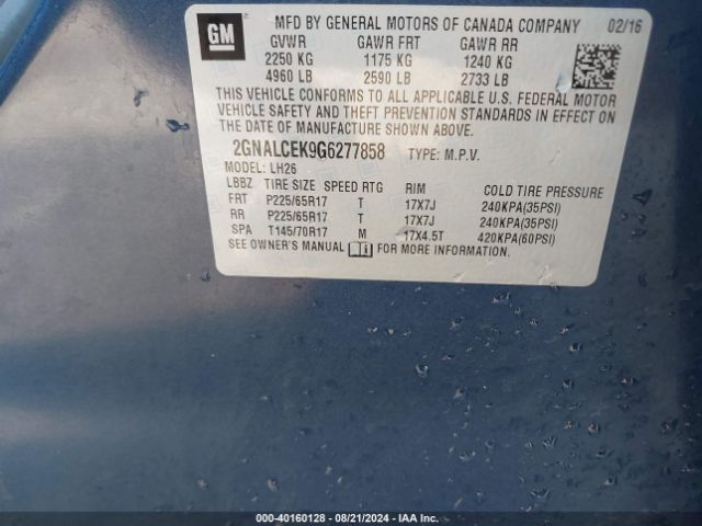 Photo 8 VIN: 2GNALCEK9G6277858 - CHEVROLET EQUINOX 