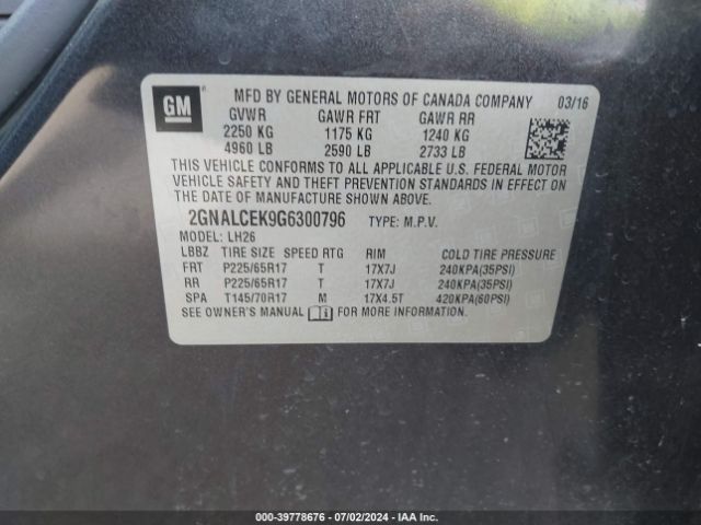 Photo 8 VIN: 2GNALCEK9G6300796 - CHEVROLET EQUINOX 