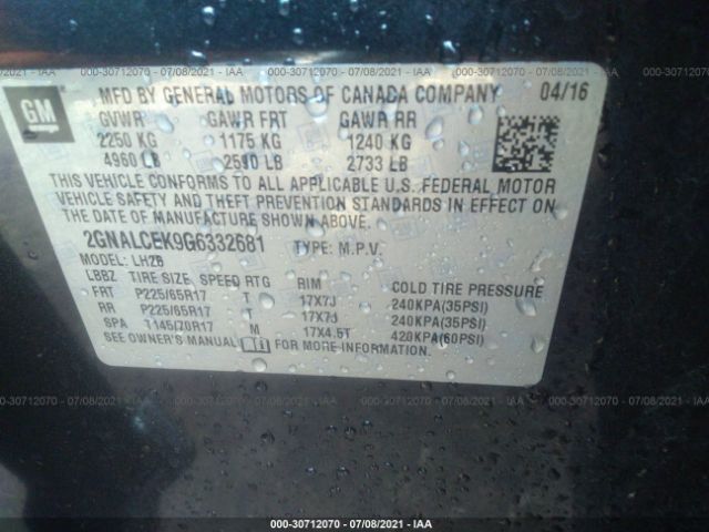 Photo 8 VIN: 2GNALCEK9G6332681 - CHEVROLET EQUINOX 