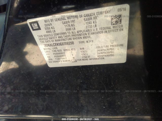 Photo 8 VIN: 2GNALCEK9G6356298 - CHEVROLET EQUINOX 