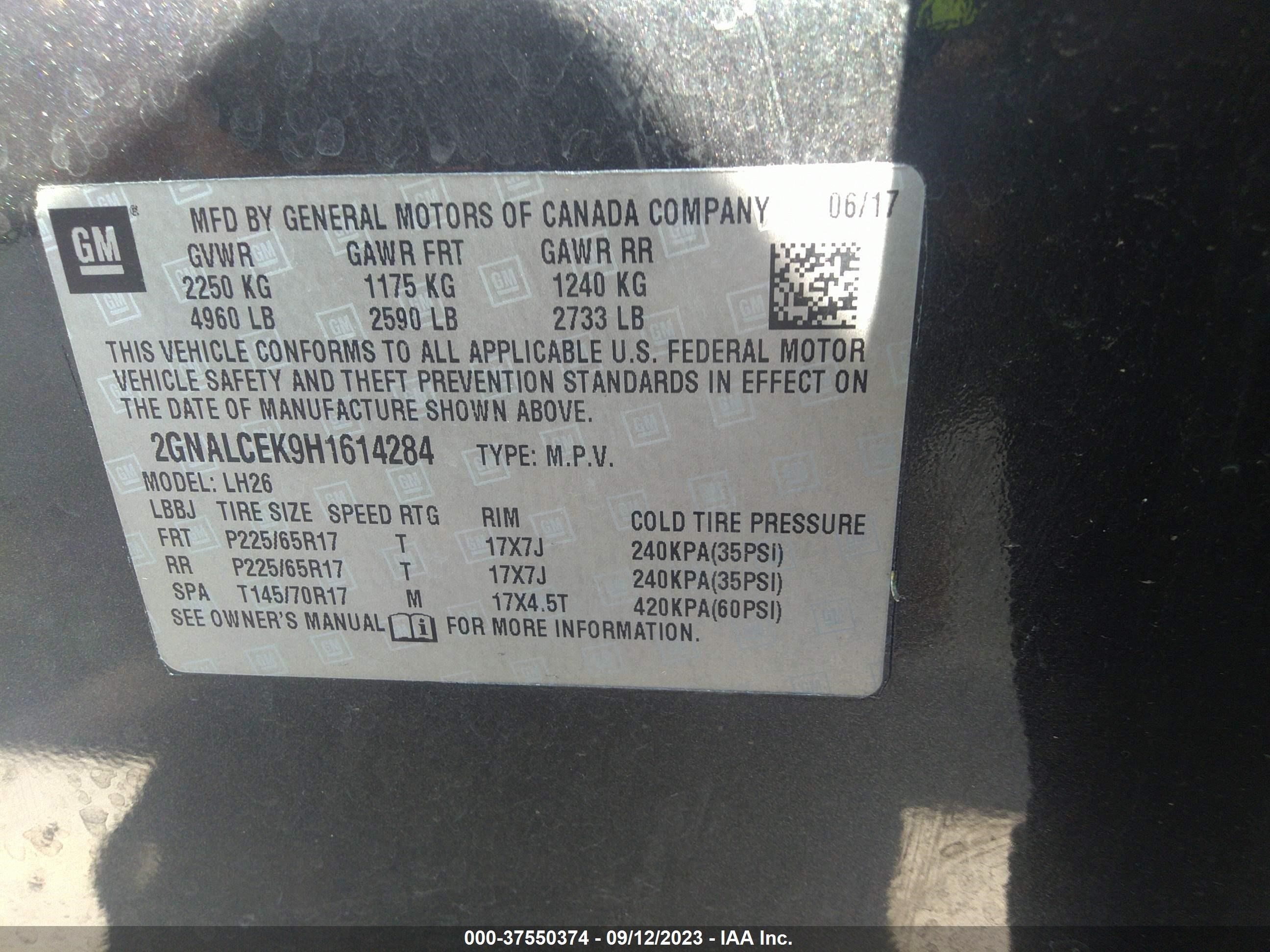 Photo 8 VIN: 2GNALCEK9H1614284 - CHEVROLET EQUINOX 