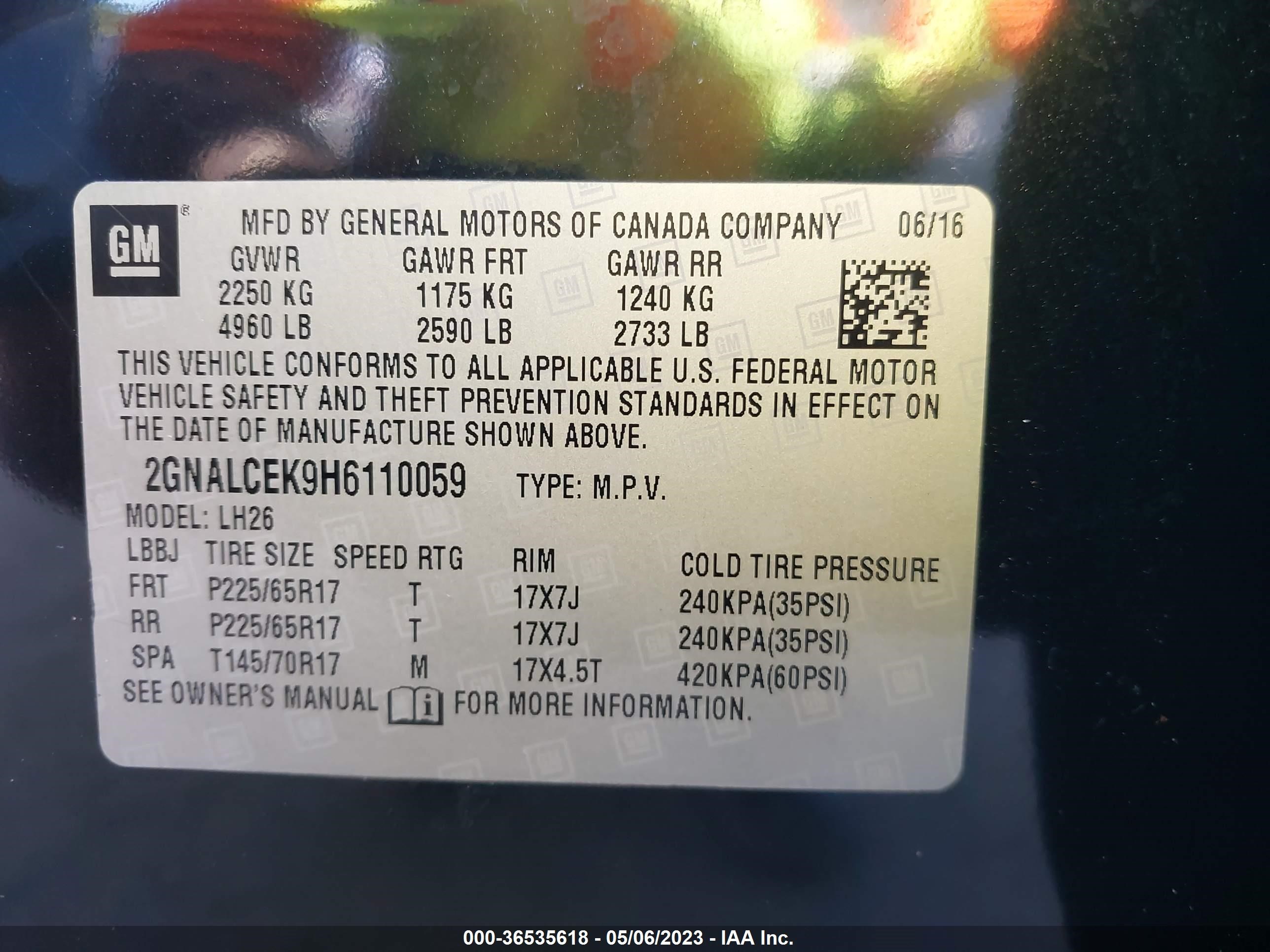 Photo 8 VIN: 2GNALCEK9H6110059 - CHEVROLET EQUINOX 