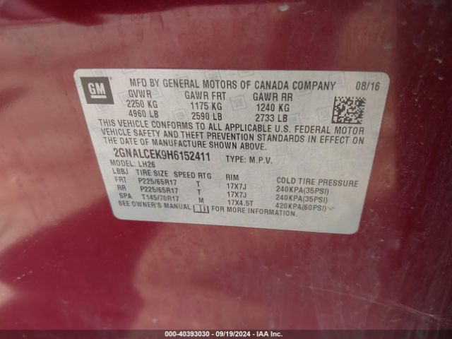 Photo 8 VIN: 2GNALCEK9H6152411 - CHEVROLET EQUINOX 