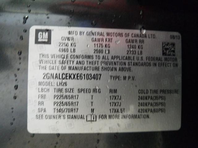 Photo 9 VIN: 2GNALCEKXE6103407 - CHEVROLET EQUINOX LT 