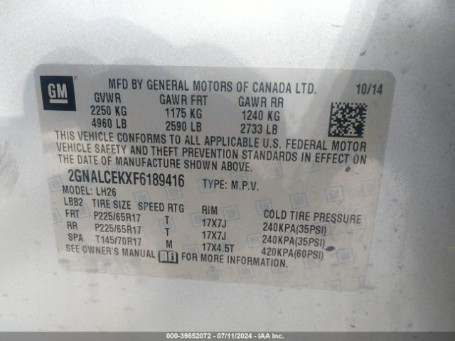 Photo 8 VIN: 2GNALCEKXF6189416 - CHEVROLET EQUINOX 