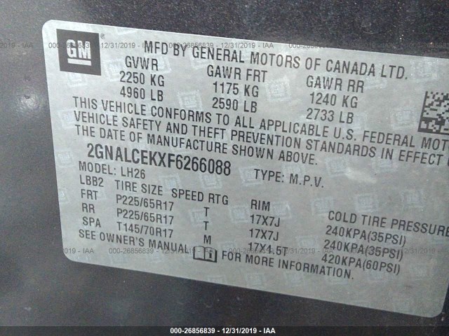 Photo 8 VIN: 2GNALCEKXF6266088 - CHEVROLET EQUINOX 